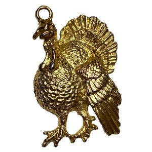 Turkey Pendant Charm Phister Ent. 1996 Gold Tone 1.5 by 1 Inch Thanksgiving